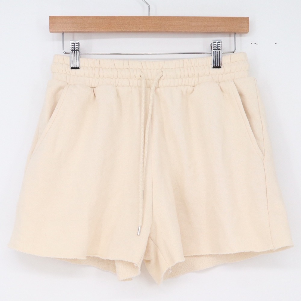Forever 21 Shorts Womens M Sweat Shorts Cream Raw Hem Drawstring Good